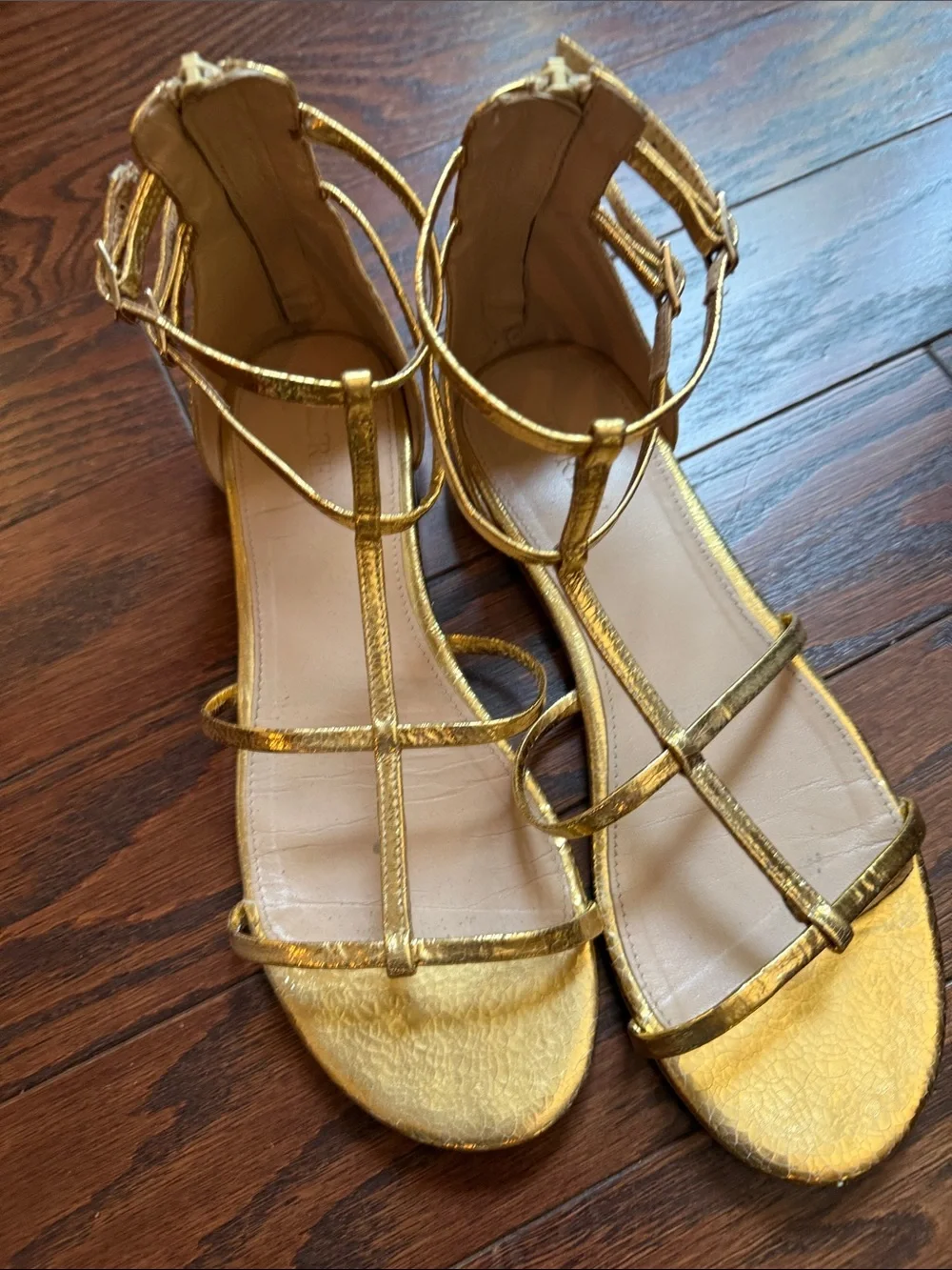 J. Crew Metallic Gold Multi-Strap Flat Sandals